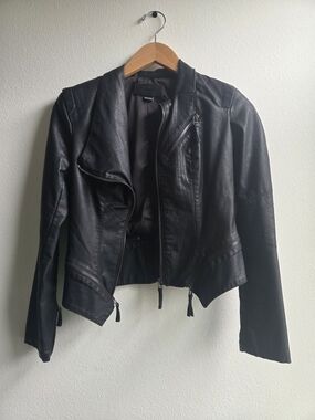 Blank NYC Black Vegan Leather Asymmetrical Moto Jacket